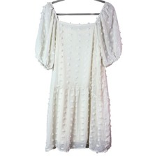 Böhme White Swiss Dot Mini Dress Square Neck Tiered Short Puff Sleeve Small