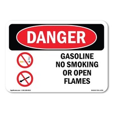 Gasoline No Smoking Or Open Flames ANSI Danger Sign Metal Plastic Decal