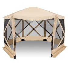 346 x 346cm Pop-up Screen House Tent 6-Sided Camping Gazebo 8 people-Coffee