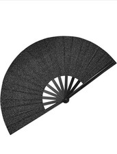 Large Black Folding Fan Costume Accessory Dramatic Clack Sound 25 Inch