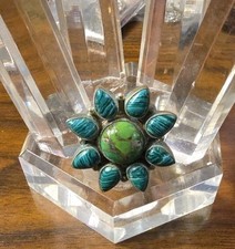 Vintage Navajo Style Cluster Ring Sterling Silver Turquoise And Malachite