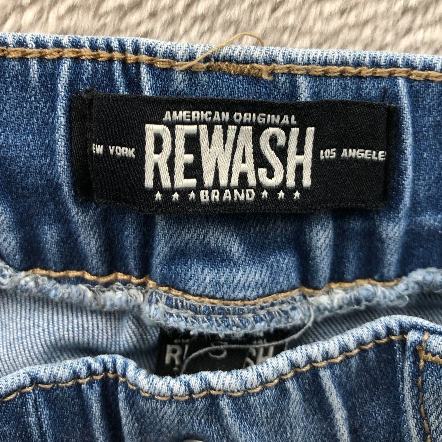 Rewash Mens Joggers Jeans Small Blue Denim Drawstring Tapered Leg Casual Pull On