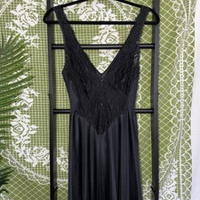 Vintage Black Lace Maxi slip Dress Floor Length Lingerie Goth Romantic