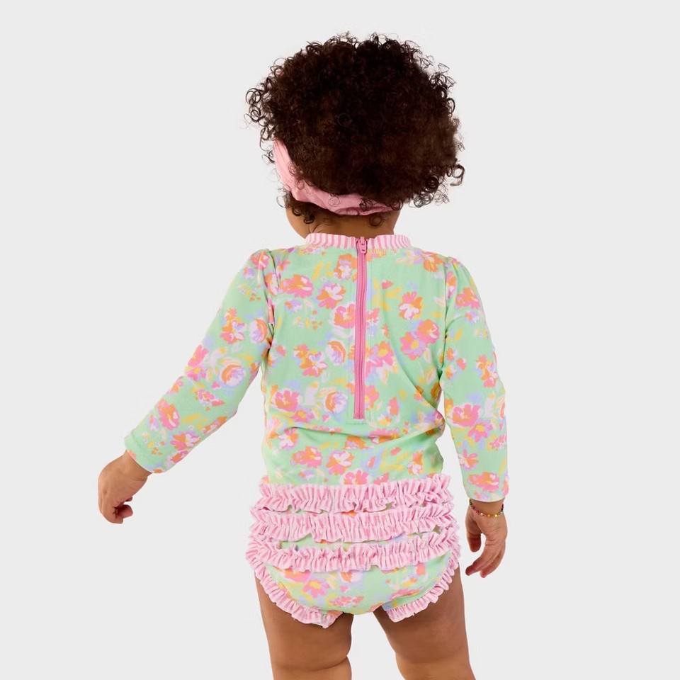 What's That Rash RuffleButts Baby Girls' Watercolor Floral Long Sleeve One Piece Rash | eBay