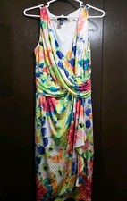 Chaps Multicolored Stretchy Sleeveless Floral Dress Women's Size L