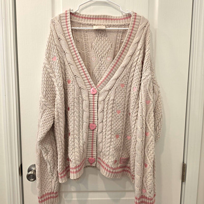 Taylor Swift Lover Cable Knit Button-Front V-Neck Oversized Cardigan XL/2XL