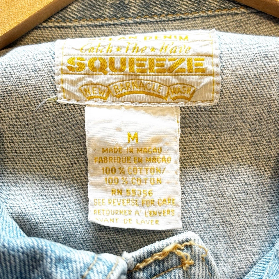 Squeeze Ocean Denim Trucker Jacket USA Flag Patch size Medium Unisex - Image 3 of 4