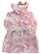 Juicy Couture Velour Jogger Suit 4T Pink White Cloud Zip Up Gold Bling