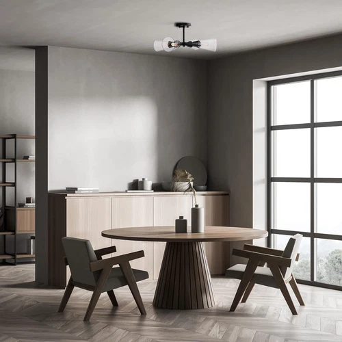 Matte Black 21" 4-Light Semi-Flush Ceiling Light Fixture by Norro - Picture 2 of 9