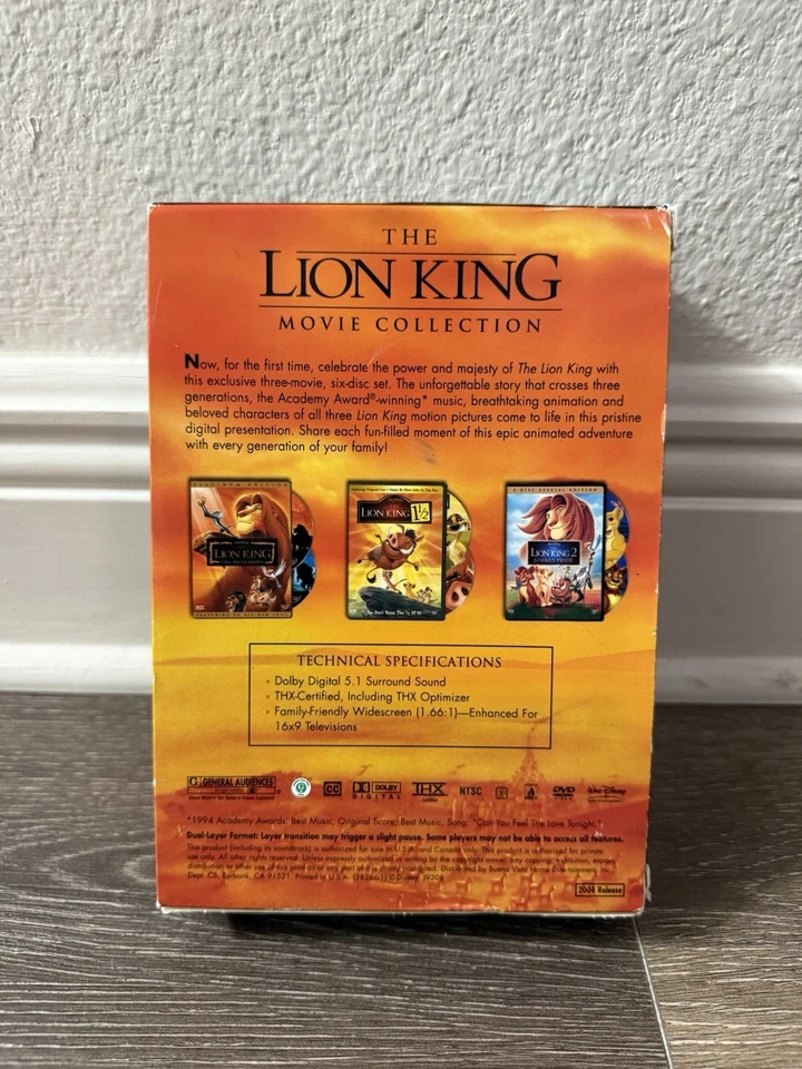 The Lion King Movie Collection (DVD, 2004, 6-Disc Set) Trilogy Box Set Disney - Image 3 of 4