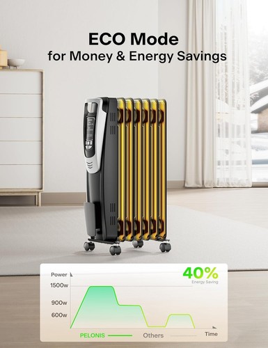 1500W Oil-Filled Radiator Heater with Programmable Thermostat – Silver Elegance - Picture 9 of 10