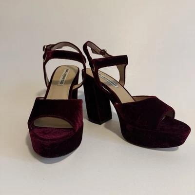Karl Lagerfeld Burgundy Velvet Platform Sandals Block Heels Women Sz 9M US/40EU - Image 1 of 4