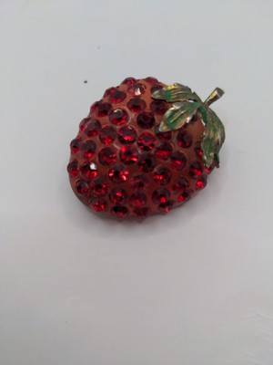 Vintage Austria Rhinestone 1940's Lucite Forbidden Fruit STRAWBERRY Enamel Pin