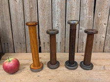 Lot of 4 Antique Vtg Wooden Industrial Spool Bobbins 9 1/4 & 7 1/2 inches