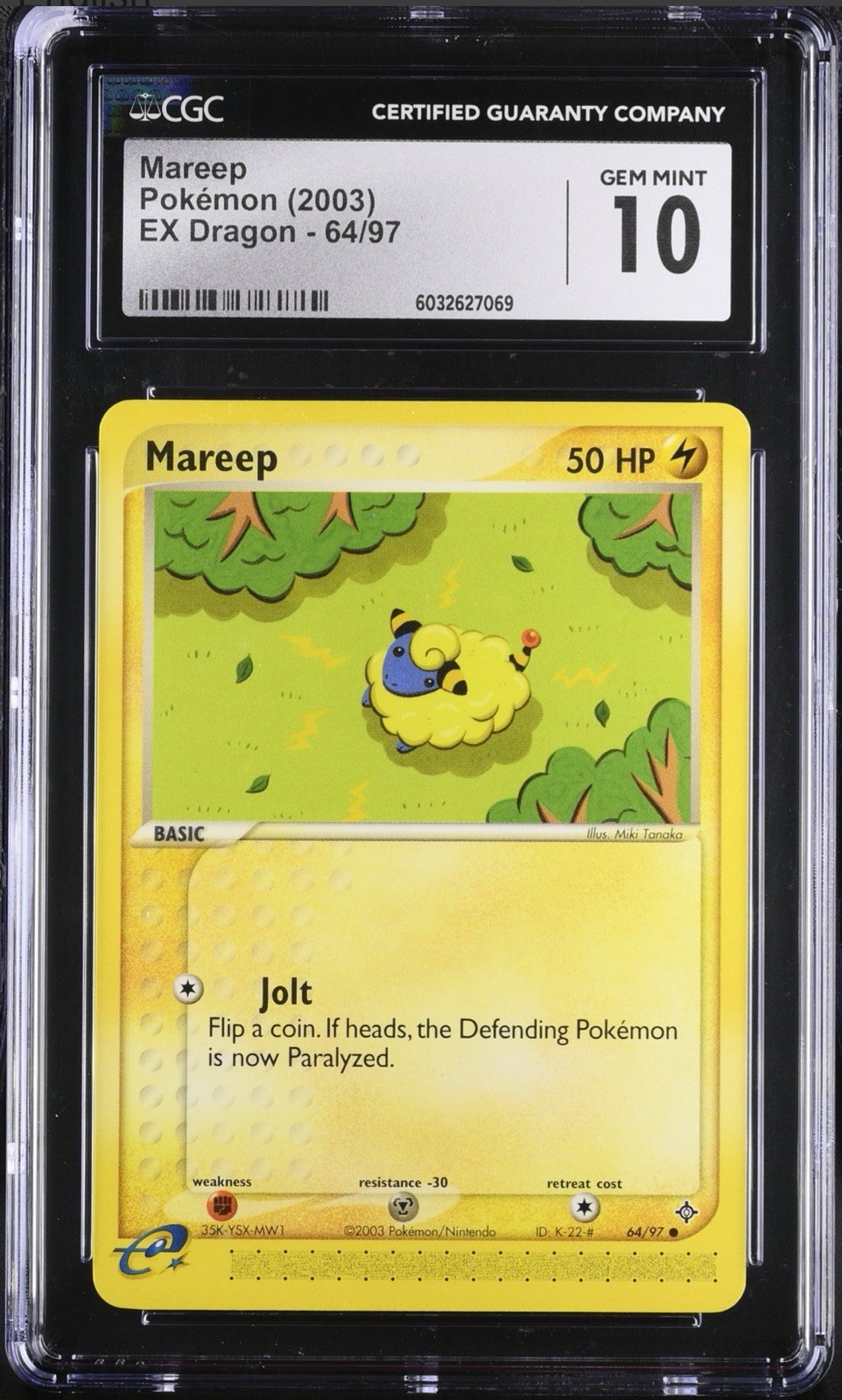 CGC 10 GEM MINT Mareep 64/97 EX Dragon Vintage 2003 Pokémon TCG