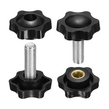 2 Set Star Knobs M10 x 35mm Male + M10 Female Thread 38mm Head Handles, Black