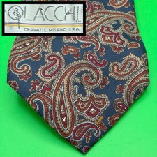VTG 90s Olacchi 100% Silk Necktie Mens Extra Long 63" Blue Paisley Tie USA Made