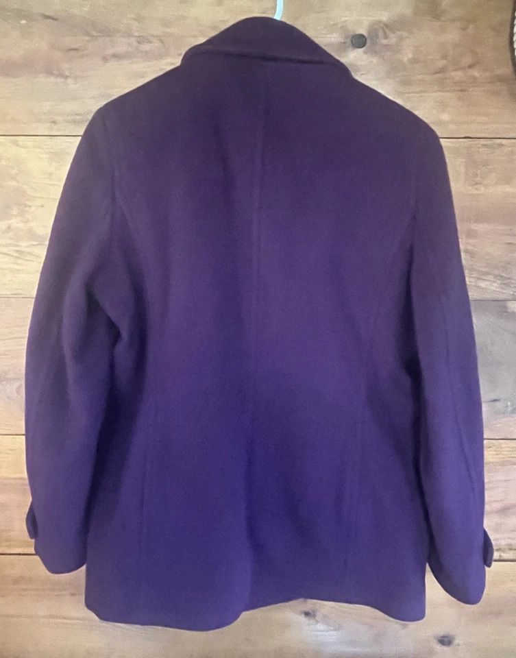 LL Bean Womens 10R PEA Coat Purple  Wool Double Breasted Jacket Quilted Bellandi - Image 2 of 4