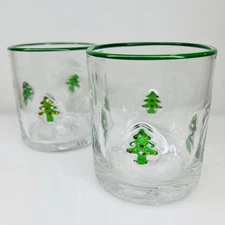 Anthropologie Dupe Christmas Tree Whiskey Glasses Old Fashioned Barware Set of 2