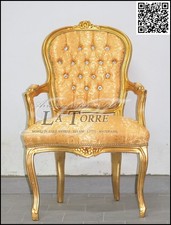 Fauteuil Futé Chaise À Accoudoirs Louis XV Or Tissu Damassé Baroque AR1114