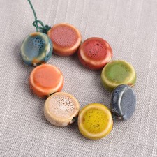 10pcs 15mm Flat Round Fancy Glazed Ceramic Porcelain Loose Beads DIY Jewelry Lot