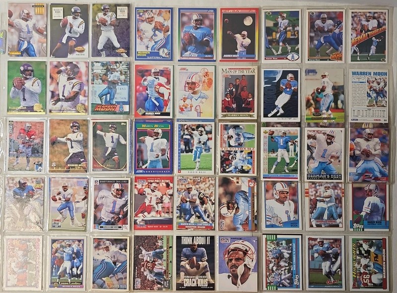Warren Moon Trading Cards Lot Of 105 In Binder Pages 1980s-1990s UD Topps Fleer 