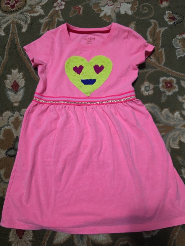 Girls Sz 6x Pink Dress With Sequined Heart Face SUPER CUTE!!