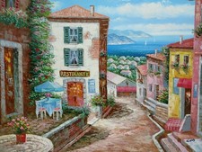 QUADRO MODERNO DIPINTO A MANO OLIO SU TELA SPATOLA PAESAGGIO COSTA XXL