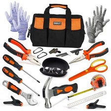 24 PCS Kids Real Tool Set with Tool Bag, Boys Small Real Hand Tools Orange
