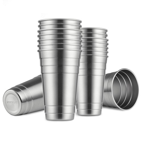 Premium Stainless Steel Cups 24 oz Pint Cup Tumbler (16 Pack) - Premium Metal...