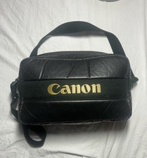 Vintage Canon Camera Bag Black Padded Faux Leather 1970s Retro Shoulder Case