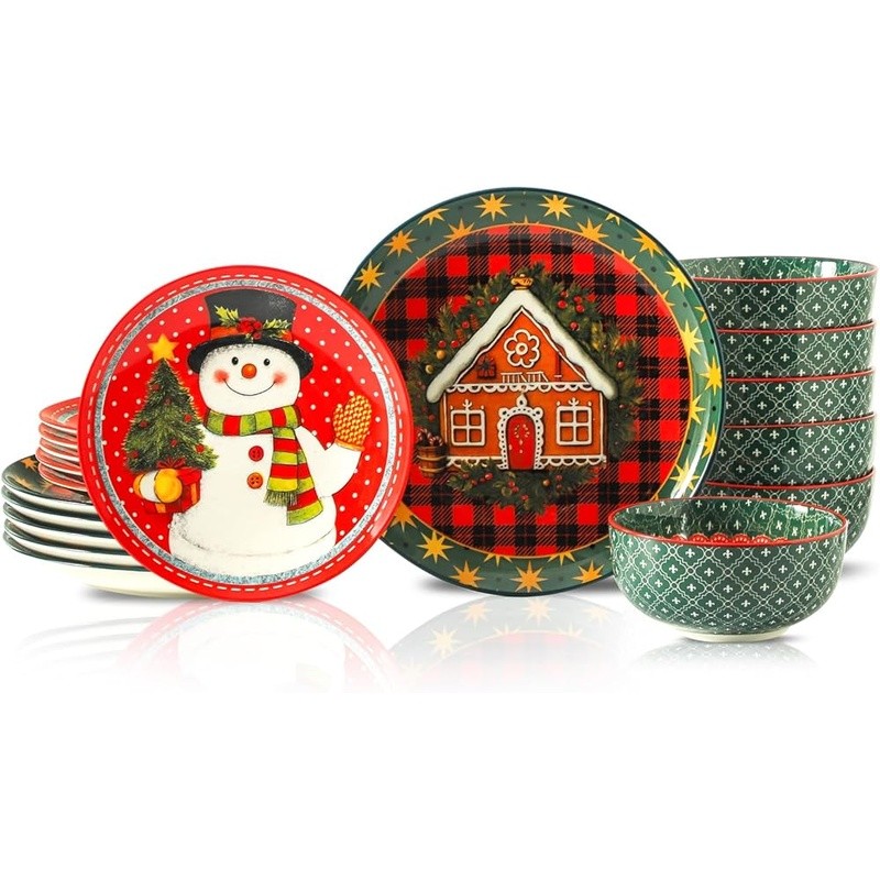 18 Piece Dinnerware Set Ceramic Plates Bowls Microwave Safe Scratch Resistant US
