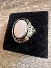 925 Sterling Silver Oval Stone Gemstone Quartz Ring With Pale Pink Hue Size 9