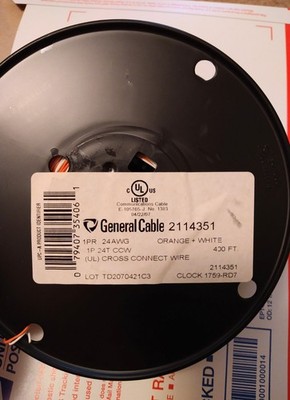 Cross Connect Wire Cable - 24 AWG Orange + White, 1 Pair - 400 FT New Old Stock