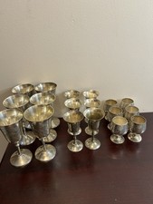 Vintage Silver Plated Goblet Cup Set WNS Engraved Floral Mixed Collection x18