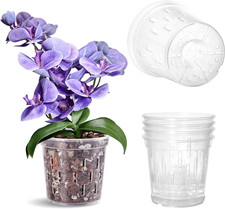 4 Pack Clear Orchid Pots 5 Inch with Drainage Holes for Repotting Plastic Plante