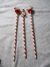 3 Vintage Extra Long Christmas Pencil Santa S...