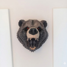 Realistic Faux Taxidermy Grizzly Bear Head Wall Mount 3D Printed Roaring Animal