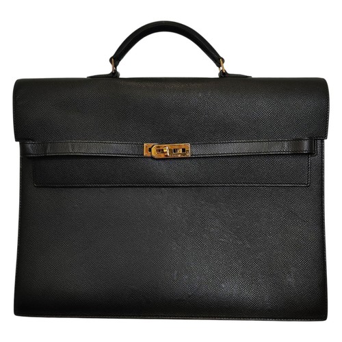 HERMES Kelly Depeche 38 Leather Black GOLD Briefcase Business bag used