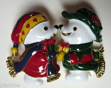 Christmas Snow Bear Couple Pin Brooch