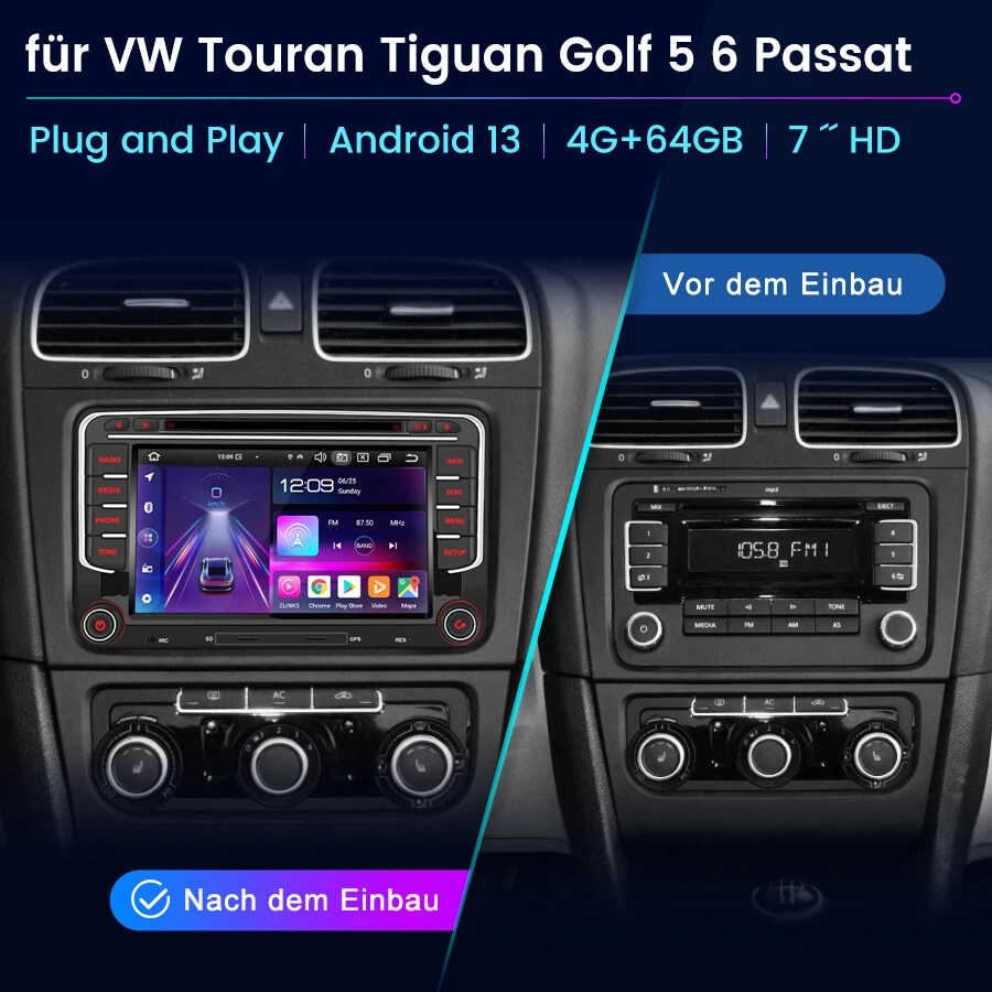 Für VW Skoda Seat CD DVD Carplay Android 13 Autoradio GPS Navi WIFI SWC BT 4+64G - Bild 2 von 4