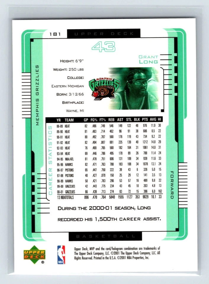 2001-02 Upper Deck MVP - Grant Long #181 - Image 2 of 2