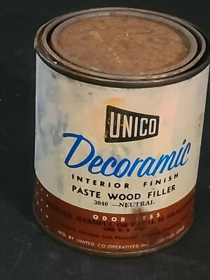 Vintage Unico Decoramic Pint Wood Filler Can With Paper label
