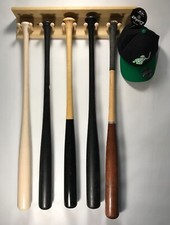 22" Wooden Baseball Bat Vertical Display Rack Wall Mount with Top Shelf 5 bats