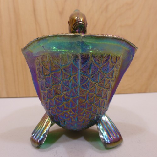 MALACHITE GREEN CARNIVAL Slag Summit GLASS Fish DOLPHIN KEMPLE Dish Iridescent - Picture 3 of 12