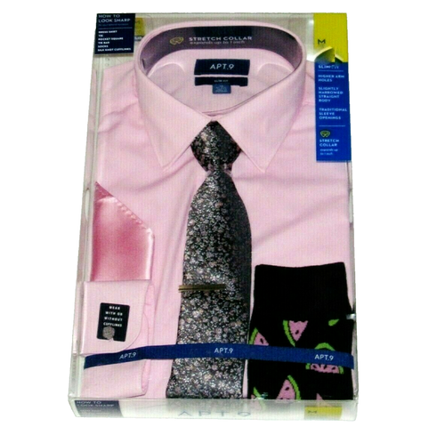 Dress Shirt Tie Cufflinks Socks Mens Medium NEW Gift Set 34 35 Sleeves Apt 9 M - Picture 1 of 11