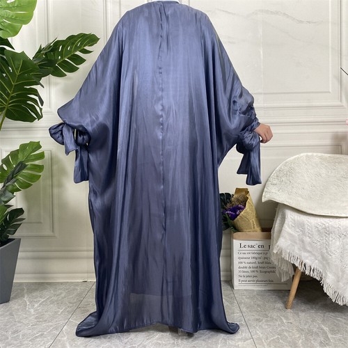 Open Front Satin Robe Women Muslim Cardigan Long Dress Abaya KImono Ramadan Gown - Picture 23 of 76