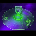 Uranium Glass Lancaster Hand Painted Handled Serving Tray Green Depression 1930s