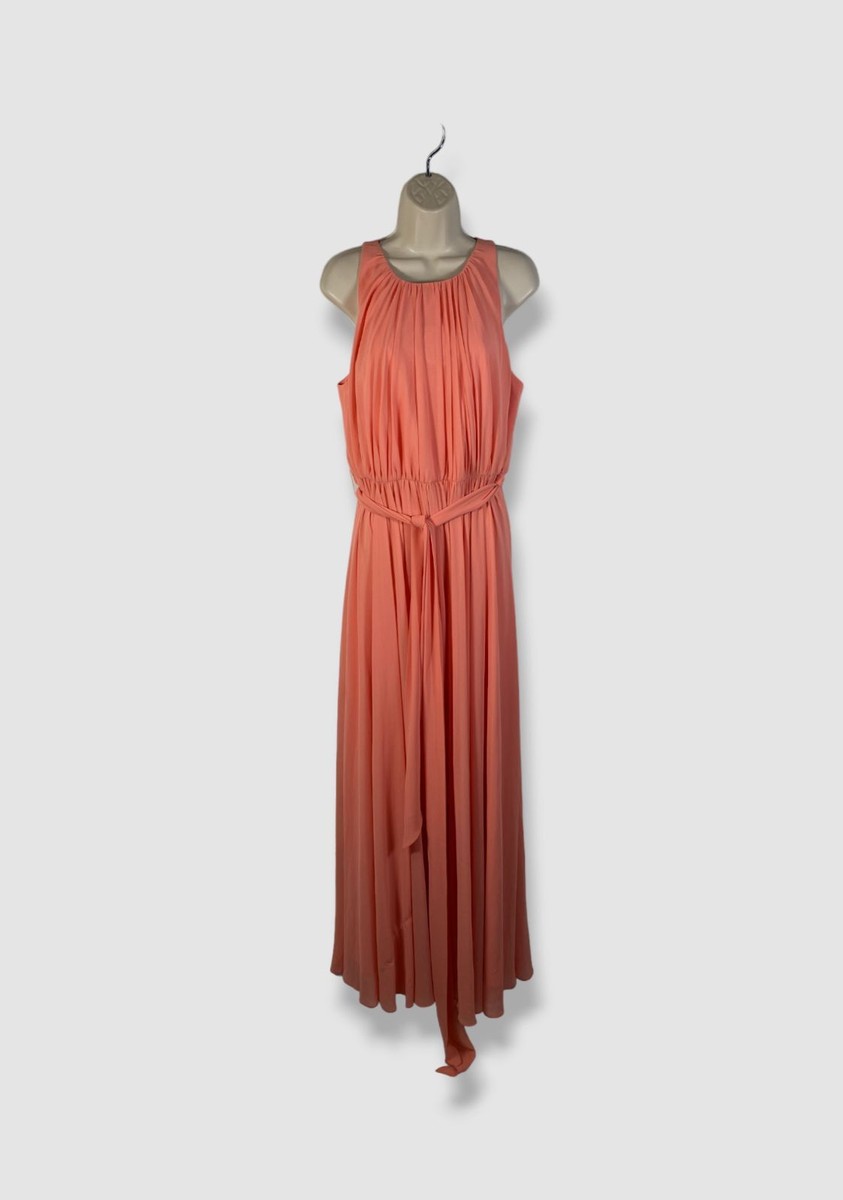 georgette pleated halter dress $695 Badgley Mischka Women's Pink Gown Size 14 Black Gold Evelyn Plus Size Gatsby Dress