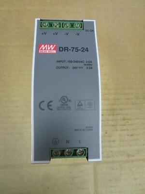 MEAN WELL MW POWER SUPPLY DR-75-24 100-240Vac 2.0A 24Vdc